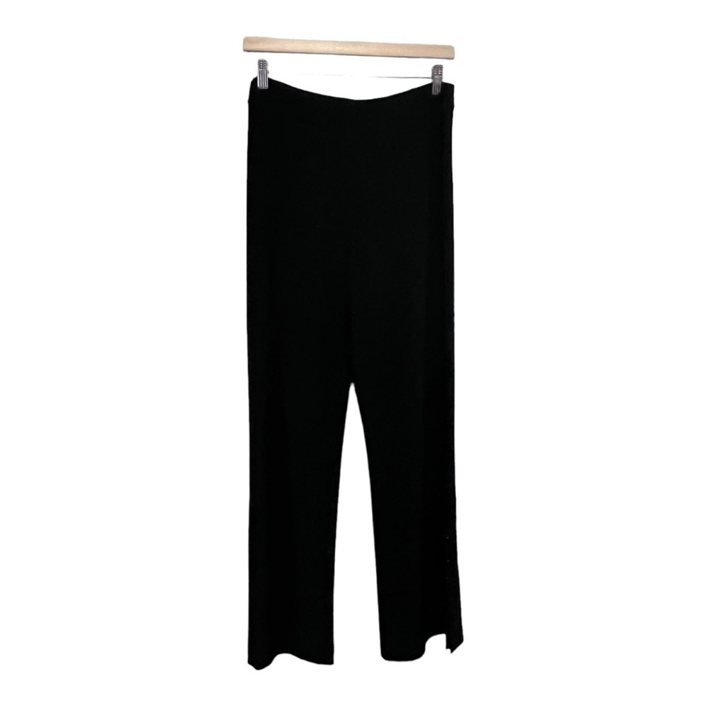 Bali Unstructured Pull On Stretch Wide Leg Palazzo Pant with Button-up Hem Slit